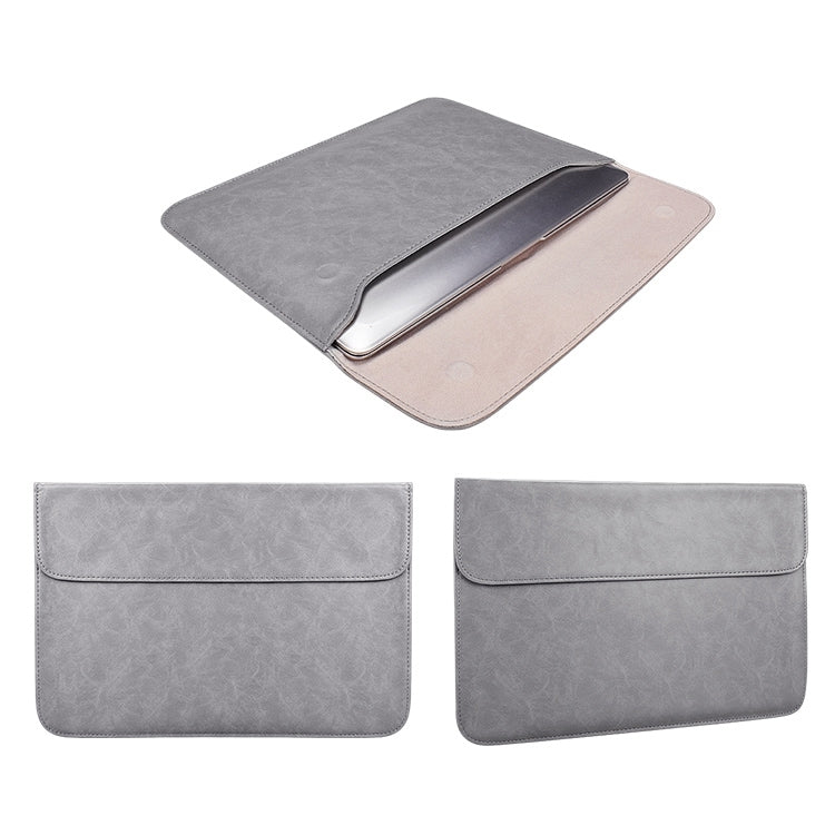 PU01S PU Leather Horizontal Invisible Magnetic Buckle Laptop Inner Bag for 13.3 inch laptops (Grey) - 13.3 inch by PMC Jewellery | Online Shopping South Africa | PMC Jewellery | Buy Now Pay Later Mobicred