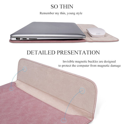 PU01S PU Leather Horizontal Invisible Magnetic Buckle Laptop Inner Bag for 15.4 inch laptops (Pink) - 15 inch by PMC Jewellery | Online Shopping South Africa | PMC Jewellery | Buy Now Pay Later Mobicred