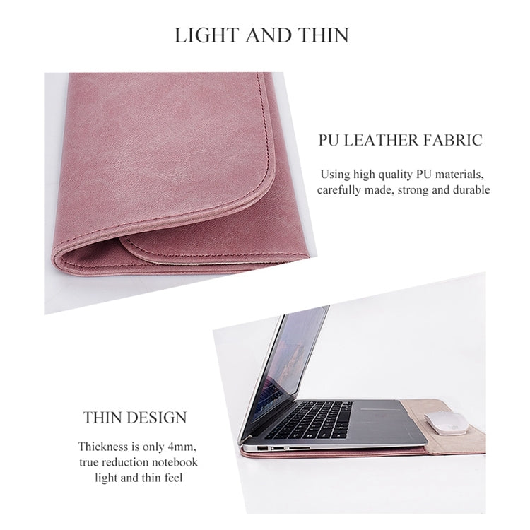 PU01S PU Leather Horizontal Invisible Magnetic Buckle Laptop Inner Bag for 14.1 inch laptops, with Small Bag (Pink) - 14.1 inch by PMC Jewellery | Online Shopping South Africa | PMC Jewellery | Buy Now Pay Later Mobicred