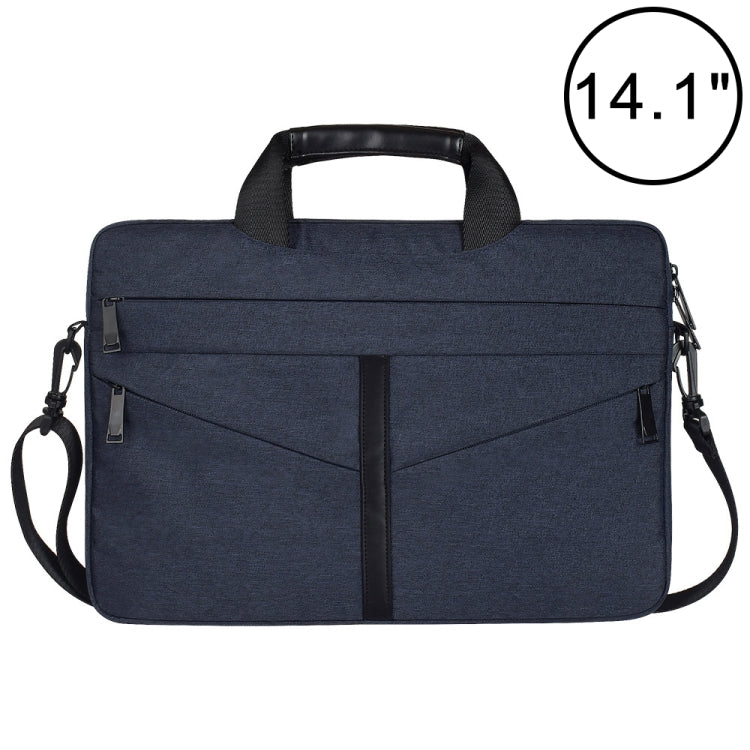 14.1 inch Breathable Wear-resistant Fashion Business Shoulder Handheld Zipper Laptop Bag with Shoulder Strap (Navy Blue) - 14.1 inch by PMC Jewellery | Online Shopping South Africa | PMC Jewellery | Buy Now Pay Later Mobicred