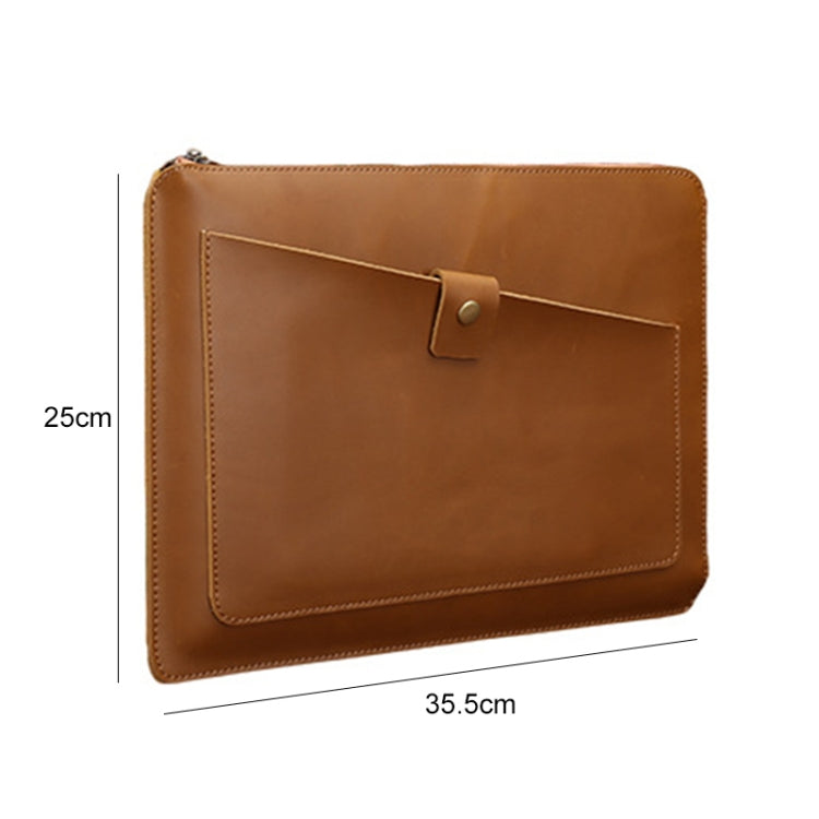 Universal Genuine Leather Business Zipper Laptop Tablet Bag For 15 inch and Below(Brown) - 15 inch by PMC Jewellery | Online Shopping South Africa | PMC Jewellery | Buy Now Pay Later Mobicred