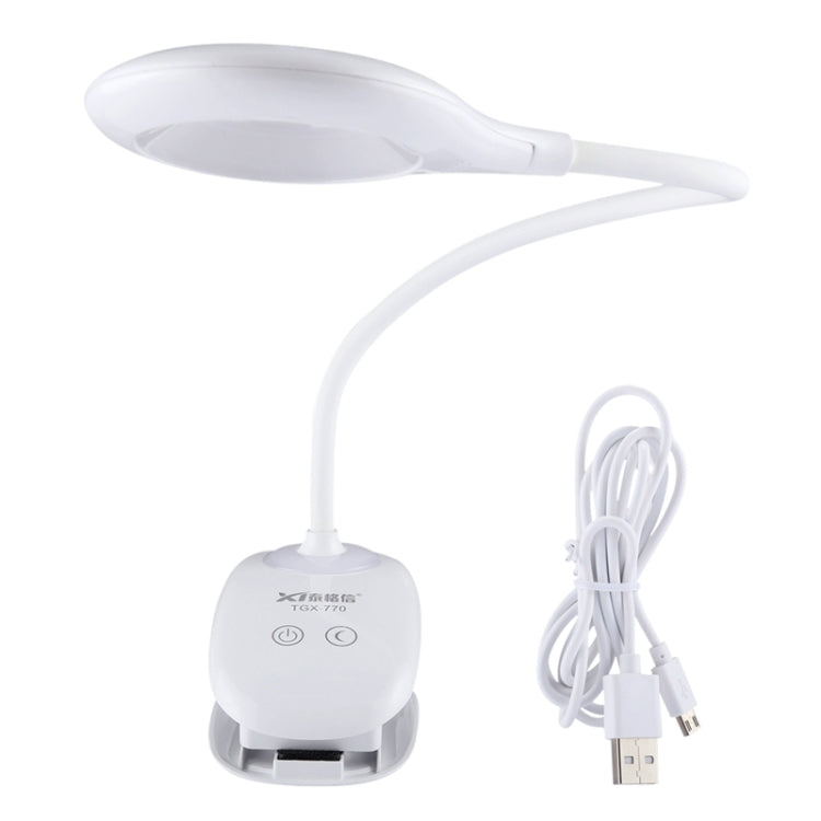 TGX-770 3-grade Brightness Touch Dimmer LED Desk Lamp, 28 LEDs Flexible Goose Neck Hollow Ring Design Eye Protection Light with Clip & Small Night Light Function - Desk Lamps by PMC Jewellery | Online Shopping South Africa | PMC Jewellery | Buy Now Pay Later Mobicred