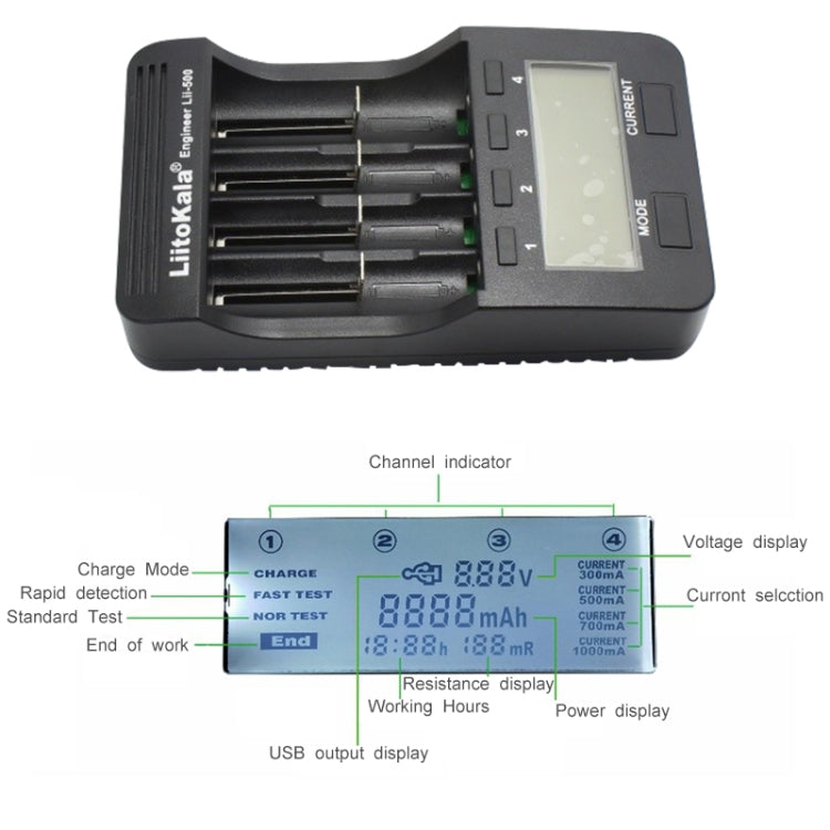 LiitoKala lii-500 Lithium Battery Charger for Li-ion IMR 18650, 26650, 16340, 14500, 10440, 18500, US Plug - Charger & Converter by PMC Jewellery | Online Shopping South Africa | PMC Jewellery | Buy Now Pay Later Mobicred