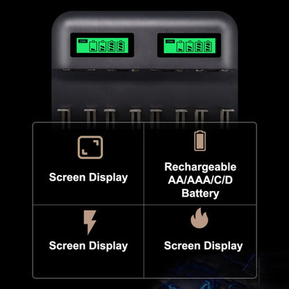 5V 2A USB 8 Slot Battery Charger for AA & AAA & C / D Battery, with LCD Display - Charger & Converter by PMC Jewellery | Online Shopping South Africa | PMC Jewellery