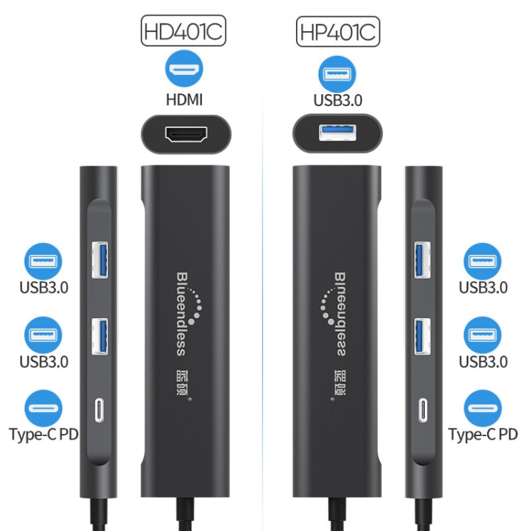 Blueendless 4 In 1 Multi-function Type-C / USB-C to HDMI + PD + Dual USB 3.0 HUB Expansion Dock - USB HUB by Blueendless | Online Shopping South Africa | PMC Jewellery | Buy Now Pay Later Mobicred