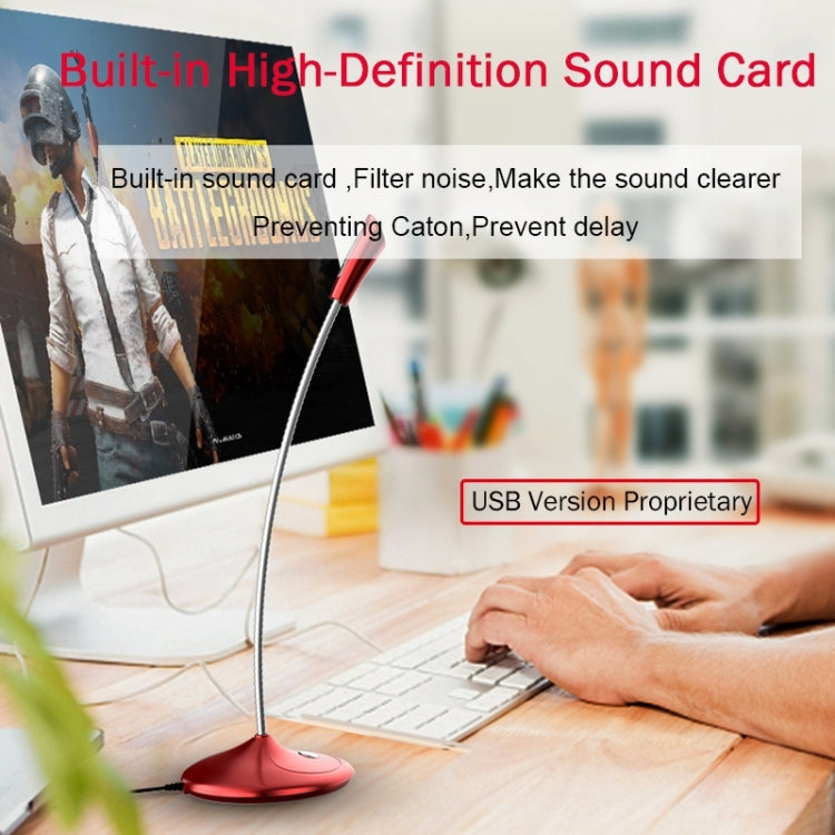 BK Desktop Gooseneck Adjustable USB Wired Audio Microphone, Built-in Sound Card, Compatible with PC / Mac for Live Broadcast, Show, KTV, etc.(Red) - Microphone by PMC Jewellery | Online Shopping South Africa | PMC Jewellery | Buy Now Pay Later Mobicred