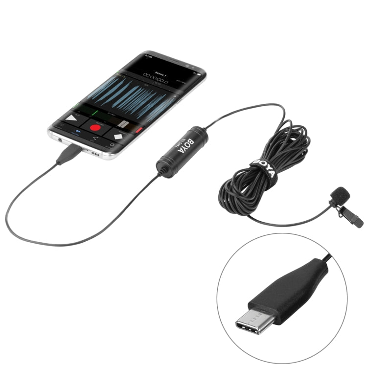 BOYA BY-DM2 USB-C / Type-C Broadcast Lavalier Condenser Microphone with Windscreen for Android Phones / Tablets (Black) - Camera Microphone by BOYA | Online Shopping South Africa | PMC Jewellery | Buy Now Pay Later Mobicred