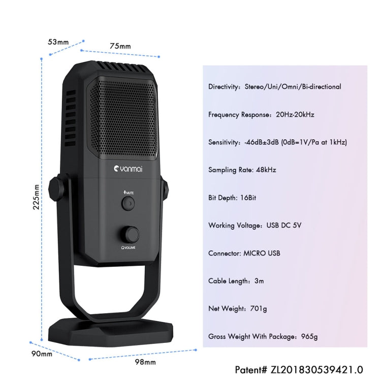 Yanmai SF-900 Multi-function Four Directivity Studio Recording Condenser Microphone with Desktop Stand(Black) - Microphone by Yanmai | Online Shopping South Africa | PMC Jewellery | Buy Now Pay Later Mobicred