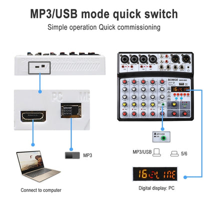 BMG-06D 6-channel Live Mixer Mobile Phone Bluetooth Sound Card Digital 16DSP Reverb Effect, EU Plug(White) - Live Sound Effects Processors by PMC Jewellery | Online Shopping South Africa | PMC Jewellery | Buy Now Pay Later Mobicred