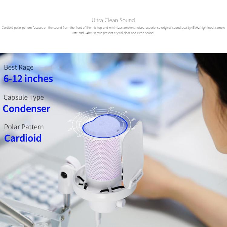 FEELWORLD VM1 USB Condenser Gaming Microphone for Streaming Noise Cancellation Mute RGB Light Boom Arm Stand (White) - Microphone by FEELWORLD | Online Shopping South Africa | PMC TechLife | Buy Now Pay Later Mobicred