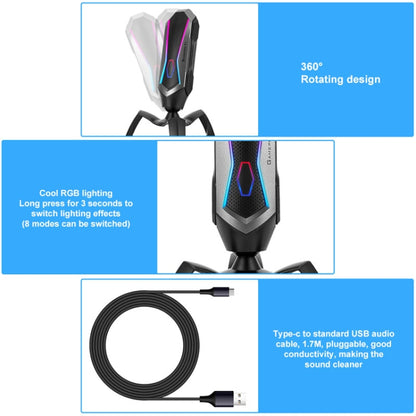 Yanmai T1 360-degree Free Rotation Cardioid Pointing Condenser Gaming Microphone with RGB Colorful Lighting & Pluggable USB-C / Type-C Cable, Cable Length: 1.7m - Microphone by Yanmai | Online Shopping South Africa | PMC Jewellery | Buy Now Pay Later Mobicred