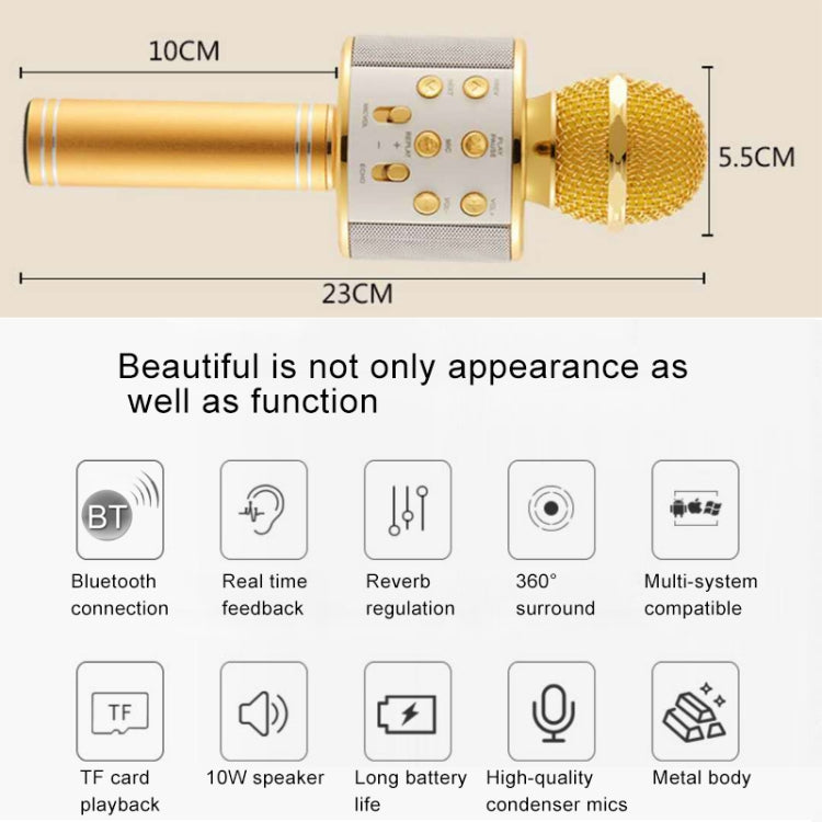 WS-858 Metal High Sound Quality Handheld KTV Karaoke Recording Bluetooth Wireless Microphone, for Notebook, PC, Speaker, Headphone, iPad, iPhone, Galaxy, Huawei, Xiaomi, LG, HTC and Other Smart Phones(Black) - Microphone by PMC Jewellery | Online Shopping South Africa | PMC Jewellery | Buy Now Pay Later Mobicred