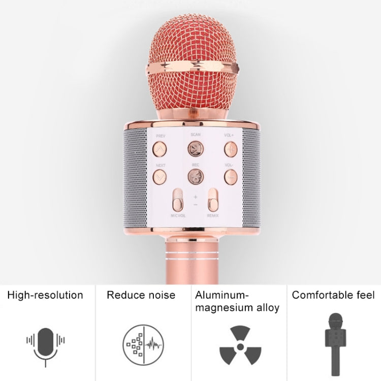 WS-858 Metal High Sound Quality Handheld KTV Karaoke Recording Bluetooth Wireless Microphone, for Notebook, PC, Speaker, Headphone, iPad, iPhone, Galaxy, Huawei, Xiaomi, LG, HTC and Other Smart Phones(Rose Gold) - Microphone by PMC Jewellery | Online Shopping South Africa | PMC Jewellery | Buy Now Pay Later Mobicred