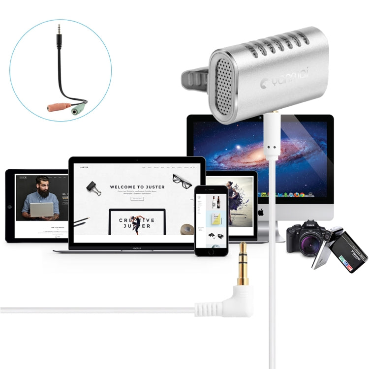 Yanmai R977 Recording Clip-on Lapel Mic Lavalier Omni-directional Double Condenser Microphone, Compatible with PC/iPad/Android and others, for Live Broadcast, Show, KTV, etc (Silver) - Microphone by Yanmai | Online Shopping South Africa | PMC Jewellery | Buy Now Pay Later Mobicred