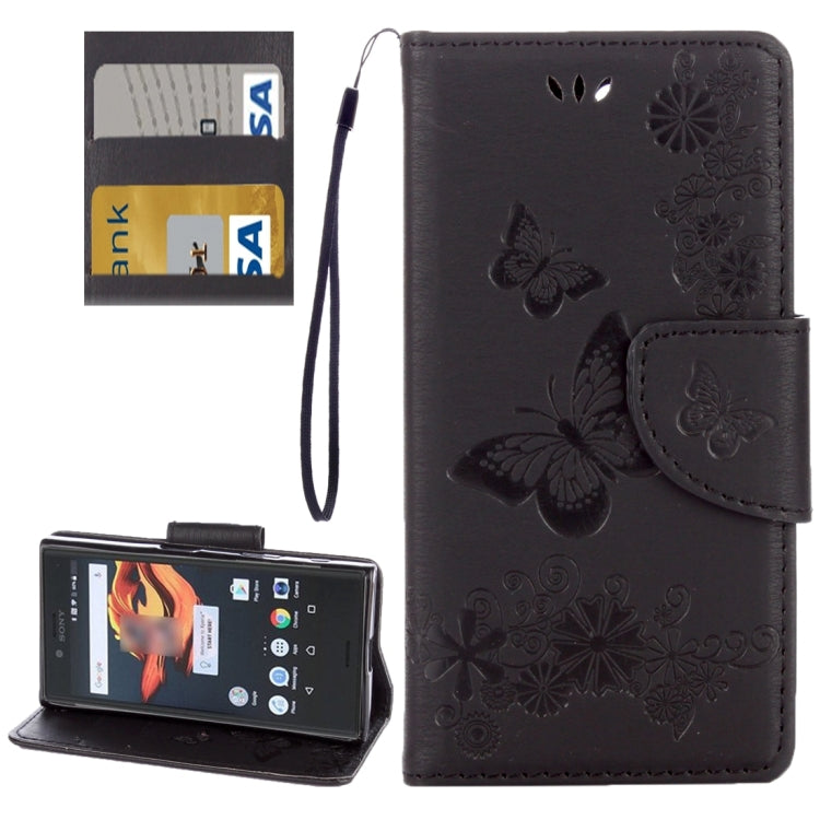 For Sony Xperia X Compact Butterflies Embossing Horizontal Flip Leather Case with Holder & Card Slots & Wallet & Lanyard(Black) - Sony Cases by PMC Jewellery | Online Shopping South Africa | PMC Jewellery