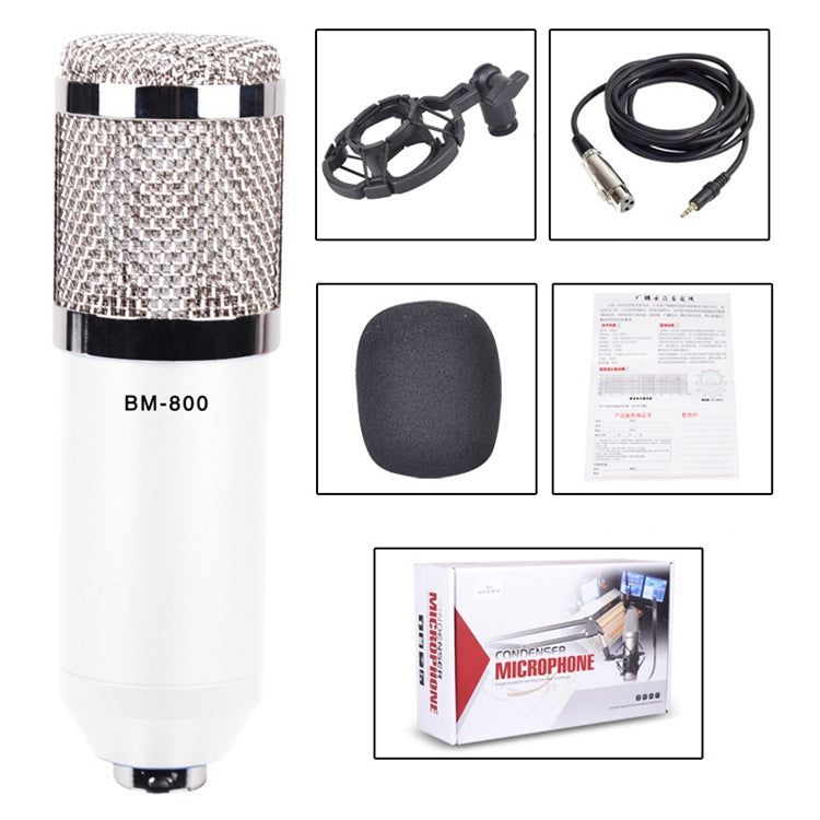 BM-800 3.5mm Studio Recording Wired Condenser Sound Microphone with Shock Mount, Compatible with PC / Mac for Live Broadcast Show, KTV, etc.(White) - Microphone by PMC Jewellery | Online Shopping South Africa | PMC Jewellery | Buy Now Pay Later Mobicred