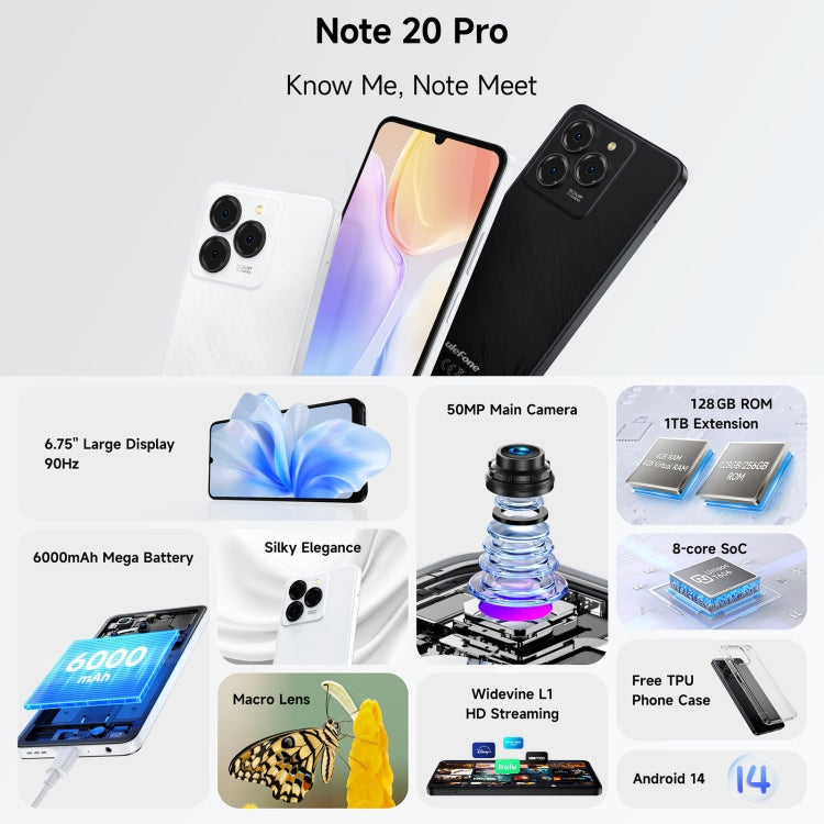 Ulefone Note 20 Pro, 4GB+256GB, Face ID & Side Fingerprint, 6000mAh, 6.75 inch Android 14 Unisoc T606 Octa Core, Network: 4G, Dual SIM, OTG (Ribbons White) - Ulefone by Ulefone | Online Shopping South Africa | PMC Jewellery | Buy Now Pay Later Mobicred