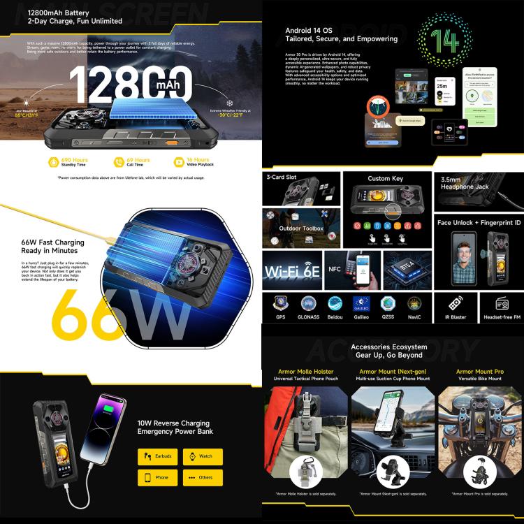 Ulefone Armor 30 Pro Rugged Phone, 16GB+512GB, Night Vision, 6.95 inch + 3.4 inch Dual Screen Android 14 MediaTek Dimensity 7300X Octa Core, Network: 5G, OTG, NFC (Black) - free shipping - PMc TechLife - Order now!