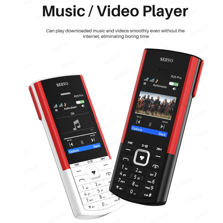 SERVO R25 Pro Mobile Phone with TWS Bluetooth Headsets, 2.4 inch, 24 Keys, Support Bluetooth, Quick Dial, Auto Response, FM, Flashlight, GSM, Dual SIM (White Red) - SERVO by SERVO | Online Shopping South Africa | PMC Jewellery | Buy Now Pay Later Mobicred