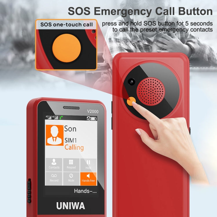 UNIWA V2000 Elder Keypad Phone, 2.4 inch Unisoc T107, 1700mAh Battery, LED Flashlight, SOS, Network: 4G, EU Plug (Red) - UNIWA by UNIWA | Online Shopping South Africa | PMC Jewellery | Buy Now Pay Later Mobicred