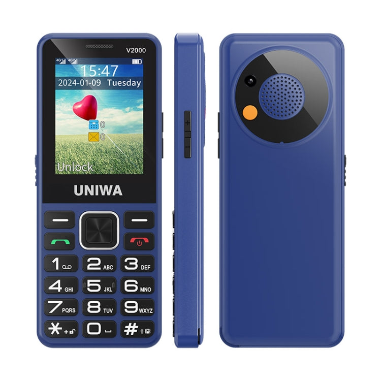 UNIWA V2000 Elder Keypad Phone, 2.4 inch Unisoc T107, 1700mAh Battery, LED Flashlight, SOS, Network: 4G, UK Plug (Blue) - UNIWA by UNIWA | Online Shopping South Africa | PMC Jewellery | Buy Now Pay Later Mobicred