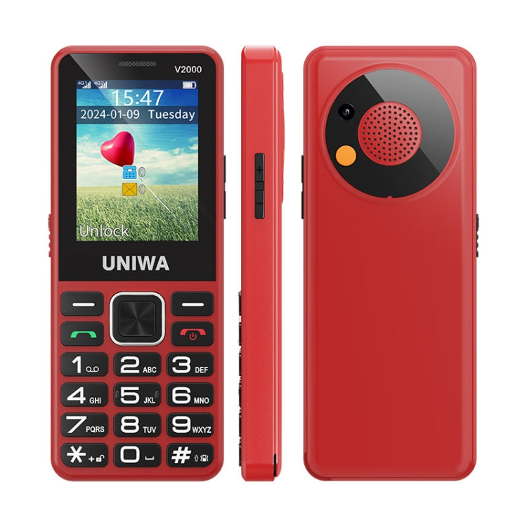 UNIWA V2000 Elder Keypad Phone, 2.4 inch Unisoc T107, 1700mAh Battery, LED Flashlight, SOS, Network: 4G, AU Plug (Red) - UNIWA by UNIWA | Online Shopping South Africa | PMC Jewellery | Buy Now Pay Later Mobicred