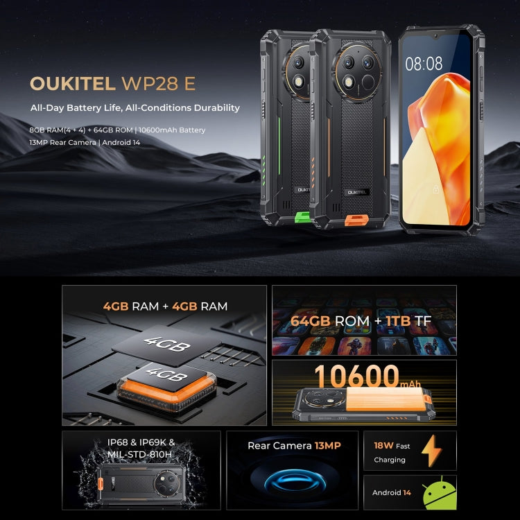 [HK Warehouse] Oukitel WP28 E IP68/IP69K Rugged Phone, 4GB+64GB, 6.52 inch Unisoc T606 Octa-core, NFC, OTG, Network: 4G (Green) - Other by OUKITEL | Online Shopping South Africa | PMC Jewellery | Buy Now Pay Later Mobicred