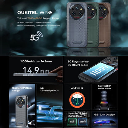 Oukitel WP35 5G Rugged Phone, 8GB+256GB, IP68/IP69K Fingerprint Identification, 11000mAh, 6.6 inch MediaTek Dimensity 6100+ Octa Core, NFC, OTG, Network: 5G (Grey) - OUKITEL by OUKITEL | Online Shopping South Africa | PMC Jewellery | Buy Now Pay Later Mobicred