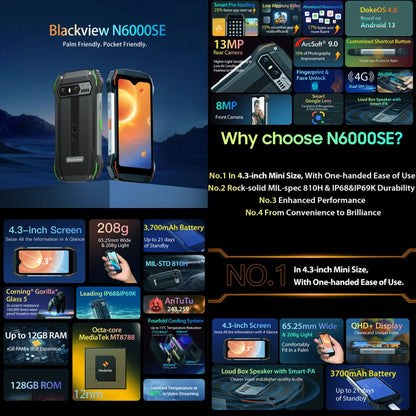 [HK Warehouse] Blackview N6000SE, IP68/IP69K/MIL-STD-810H, 4GB+128GB, 4.3 inch Android 13 MediaTek MT8788 Octa Core, Network: 4G, OTG, NFC (Orange) - Blackview by Blackview | Online Shopping South Africa | PMC Jewellery | Buy Now Pay Later Mobicred