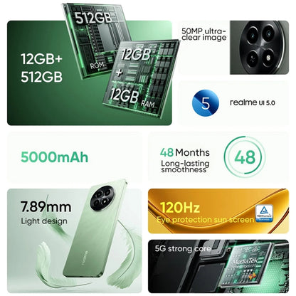 Realme 12x, 12GB+512GB, Side Fingerprint Identification, 6.67 inch Realme UI 5.0 Dimensity 6100+ 5G Octa Core, NFC, Network: 5G, Support Google Play (Feather Green) - OPPO by Realme | Online Shopping South Africa | PMC Jewellery | Buy Now Pay Later Mobicred