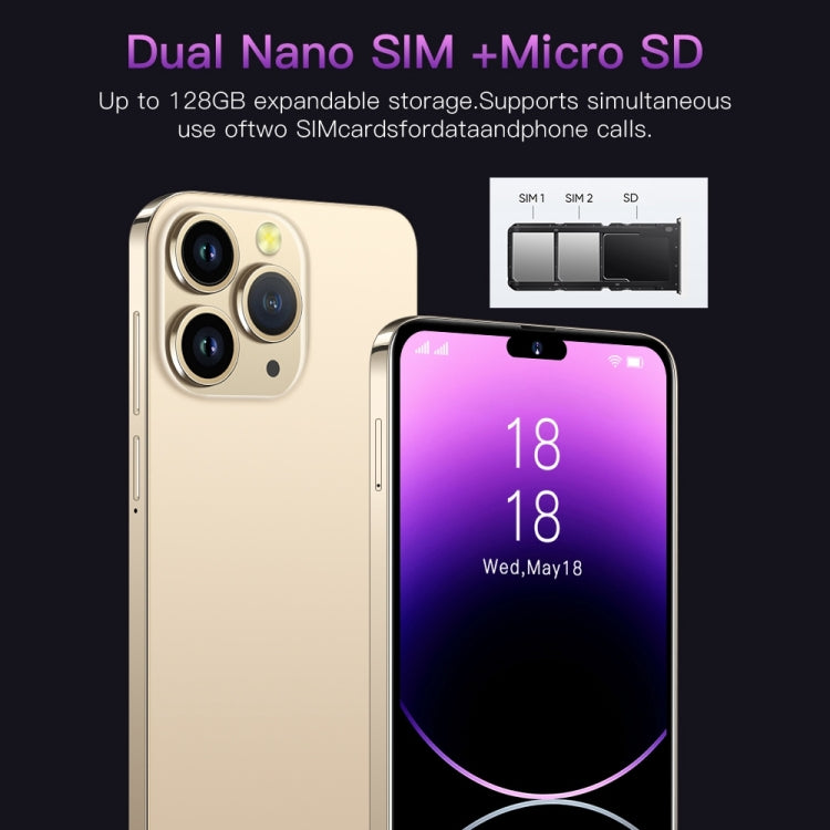 i14 Pro Max N85+, 2GB+16GB, 6.3 inch Screen, Face Identification, Android 6.0 Spreadtrum 7731G Quad Core, Network: 3G, Dual SIM,  with 64GB TF Card(Gold) - free shipping - PMC TechLife - Order now!