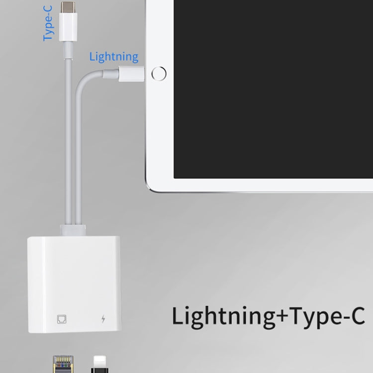 NK-1035 Pro 2 in 1 USB-C / Type-C + 8 Pin Male to RJ45 + 8 Pin Charging Female Interface Adapter - Converter & Adapter by PMC Jewellery | Online Shopping South Africa | PMC Jewellery | Buy Now Pay Later Mobicred