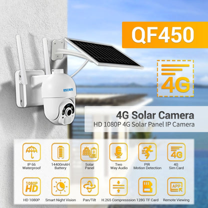 ESCAM QF450 HD 1080P 4G EU Version Solar Powered IP Camera without Memory, Support Two-way Audio & PIR Motion Detection & Night Vision & TF Card - Dome Camera by ESCAM | Online Shopping South Africa | PMC Jewellery | Buy Now Pay Later Mobicred