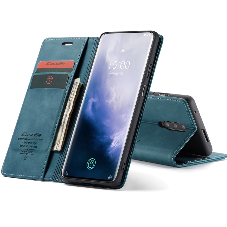 CaseMe-013 Multifunctional Retro Frosted Horizontal Flip Leather Case for OnePlus 7 Pro, with Card Slot & Holder & Zipper Wallet & Photo Frame(Blue) - OnePlus Cases by CaseMe | Online Shopping South Africa | PMC Jewellery | Buy Now Pay Later Mobicred