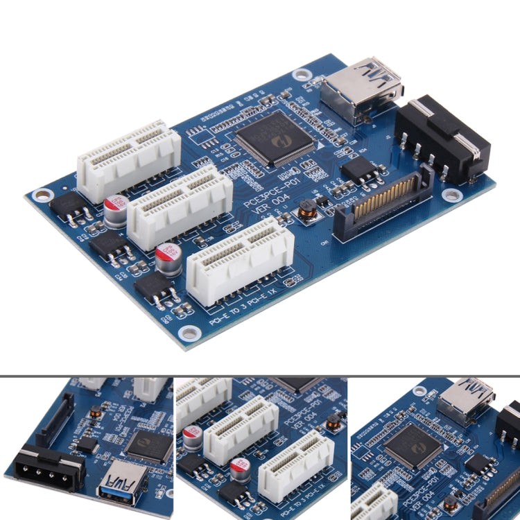 PCI-E 1 to 3 PCI Express 1 Slots Riser Card 3 PCI-E Slot Adapter PCI-E Port Multiplier Card with 60cm USB Cable(Blue) -  by PMC Jewellery | Online Shopping South Africa | PMC Jewellery | Buy Now Pay Later Mobicred