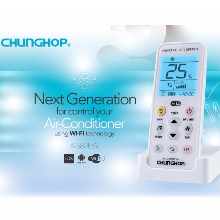 CHUNGHOP K-380EW WiFi Smart Universal LCD Air-Conditioner Remote Control with Holder, Support 2G / 3G / 4G / WiFi Network(White) - Air-Conditioner by CHUNGHOP | Online Shopping South Africa | PMC Jewellery | Buy Now Pay Later Mobicred