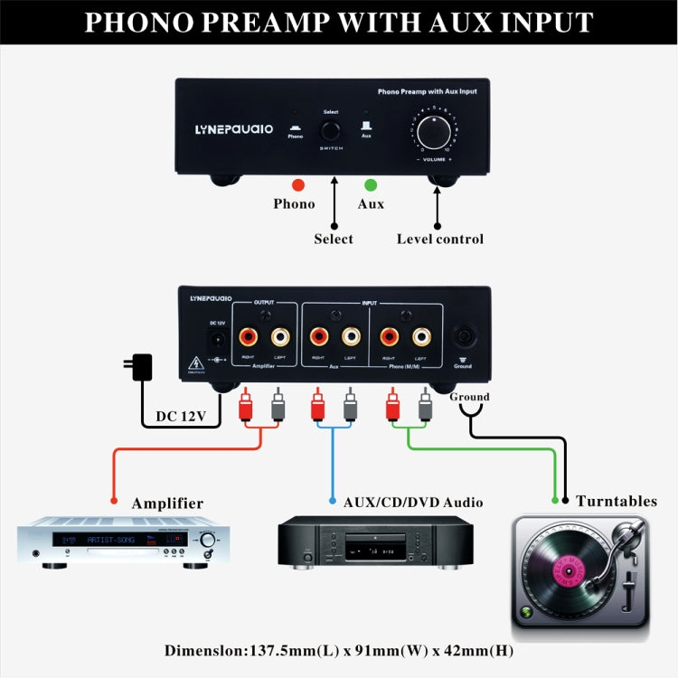 B855 LINEPAUDIO Phone Prephonograph Signal Amplifier with Auxiliary Input and Volume Control (Black) -  by PMC Jewellery | Online Shopping South Africa | PMC Jewellery | Buy Now Pay Later Mobicred