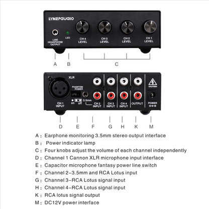 LINEPAUDIO B895 Five-channel Stereo Microphone Mixer with Earphone Monitoring(Black) -  by PMC Jewellery | Online Shopping South Africa | PMC Jewellery | Buy Now Pay Later Mobicred