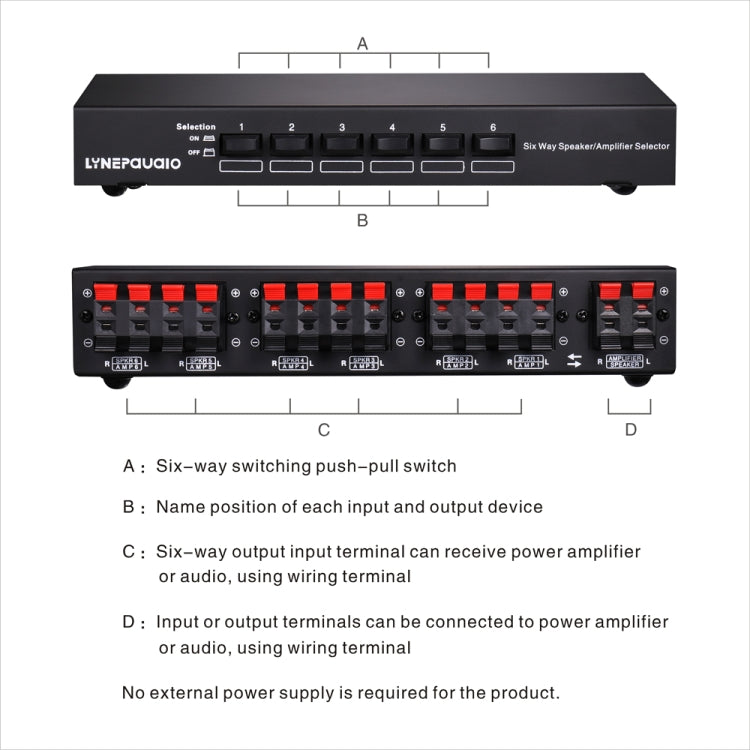 LINEPAUDIO B898 Six-way Stereo Loudspeaker / Amplifier Comparator Bidirectional Selective Switch Switcher (Black) -  by PMC Jewellery | Online Shopping South Africa | PMC Jewellery | Buy Now Pay Later Mobicred