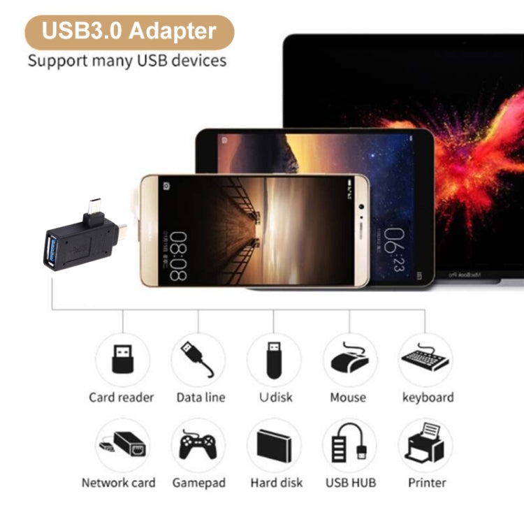 USB-C / Type-C Male + Micro USB Male to USB 3.0 Female Adapter(Black) - USB Adapter by PMC TechLife | Online Shopping South Africa | PMC TechLife
