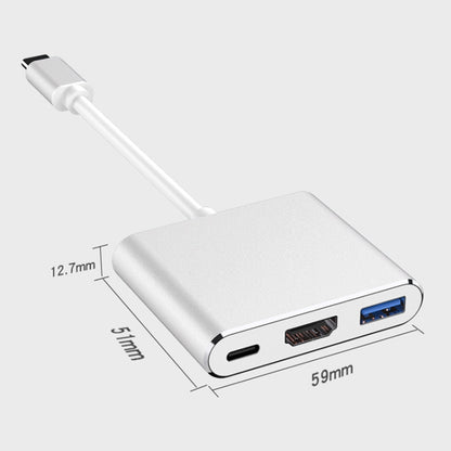 V125 UCB-C / Type-C Male to PD +  HDMI + USB 3.0 Female 3 in 1 Converter(Silver) - USB HUB by PMC Jewellery | Online Shopping South Africa | PMC Jewellery