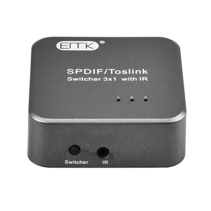 EMK SPDIF/TosLink Digital Optical Audio 3x1 Switcher with IR Controller (Grey) - Audio Signal Switcher by EMK | Online Shopping South Africa | PMC Jewellery | Buy Now Pay Later Mobicred