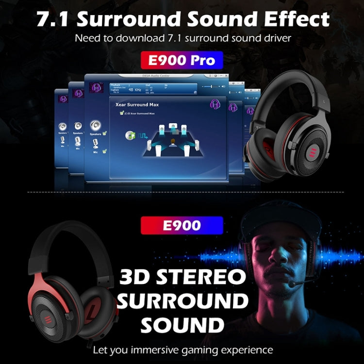 EKSA E900 Pro 7.1 Gaming Wire-Controlled Head-mounted USB Luminous Gaming Headset with Microphone(Black) - free shipping - PMC TechLife - Order now!