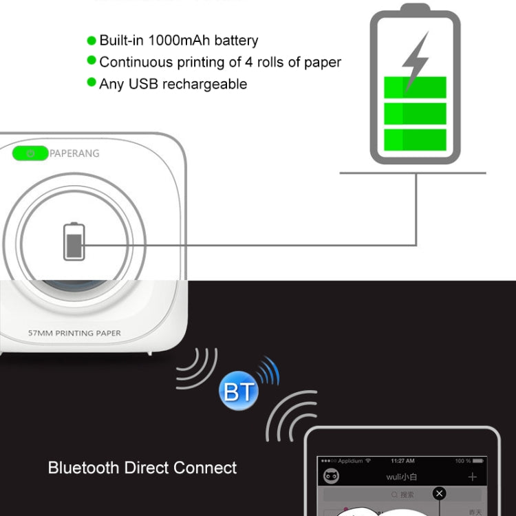 PAPERANG P1 Portable ABS Bluetooth 4.0 Printer Thermal Photo Phone Wireless Connection Printer - Printer by PMC Jewellery | Online Shopping South Africa | PMC Jewellery | Buy Now Pay Later Mobicred