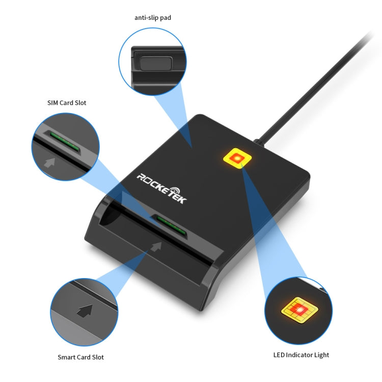 Rcoketek CR301 Smart CAC Card Reader USB 2.0 Bank Card SIM Card Tax Reader (Black) -  by PMC TechLife | Online Shopping South Africa | PMC TechLife | Buy Now Pay Later Mobicred