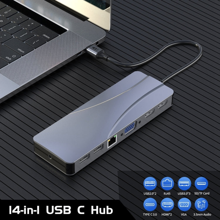 Rocketek HC452 Type-C to 100M RJ45 + HDMI+VGA 14 in 1 HUB Adapter - USB HUB by ROCKETEK | Online Shopping South Africa | PMC Jewellery | Buy Now Pay Later Mobicred