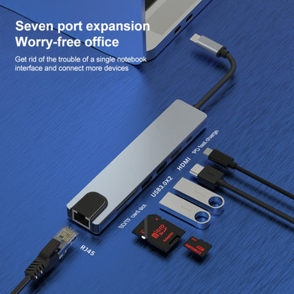 7 in 1 RJ45 + SD/TF + USB 3.0 x 2 + HDMI + PD to USB-C / Type-C HUB Adapter - USB HUB by PMC Jewellery | Online Shopping South Africa | PMC Jewellery | Buy Now Pay Later Mobicred