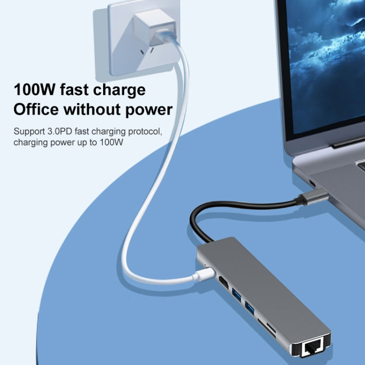 7 in 1 RJ45 + SD/TF + USB 3.0 x 2 + HDMI + PD to USB-C / Type-C HUB Adapter - USB HUB by PMC Jewellery | Online Shopping South Africa | PMC Jewellery | Buy Now Pay Later Mobicred