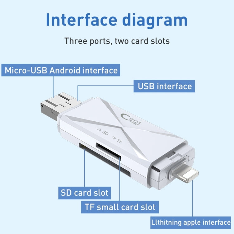 ADS-208 8 Pin+USB+Micro USB Multi-function Card Reader (Silver) -  by PMC Jewellery | Online Shopping South Africa | PMC Jewellery | Buy Now Pay Later Mobicred