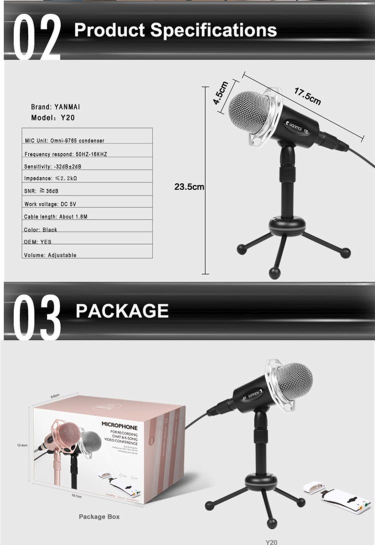 Yanmai Y20 Professional Game Condenser Microphone  with Tripod Holder, Cable Length: 1.8m, Compatible with PC and Mac for  Live Broadcast Show, KTV, etc.(Black) - Microphone by Yanmai | Online Shopping South Africa | PMC Jewellery | Buy Now Pay Later Mobicred